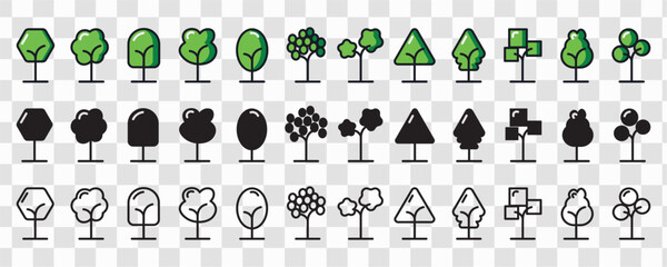 Mega forest vegetation trees icon bundle with multiple style sheets © Ayesha42
