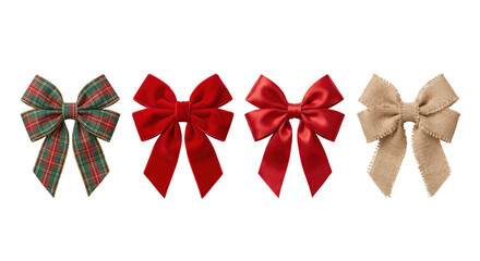 Fototapeta premium Festive decorative ribbon bows in plaid and satin fabric