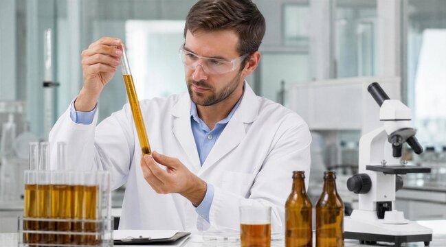 Scientist Analyzing Beer Sample in Laboratory Test Tube