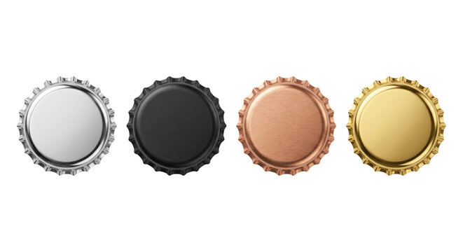 Metallic bottle crown caps in silver black bronze and gold