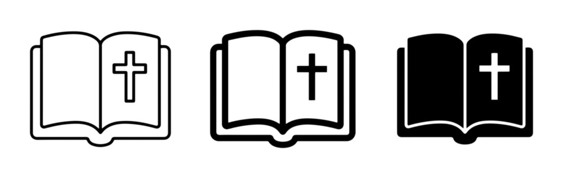 Bible Icons, Holy Book Symbols, Christian Faith Vector Graphics