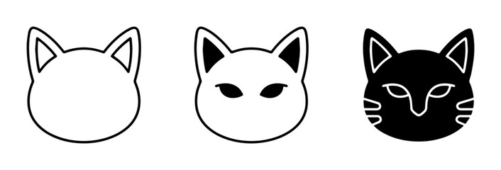 Fototapeta premium Cat Face Icons, Simple Line Art and Silhouette, Animal Graphics