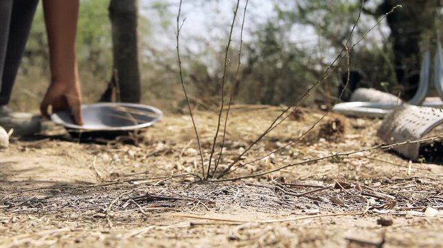 Close Up Of Kids Collecting Plastic Waste Outdoors Environmental Volunteer Concept - 4K