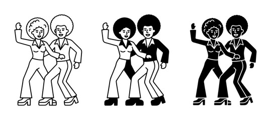 Obraz premium Retro Disco Couple Dancing, 70s Style, Black and White Vector Art