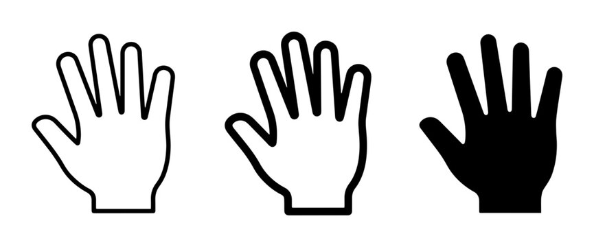 Hand Icons: Open Palm, Outline, Silhouette, Vector Graphics for Communication