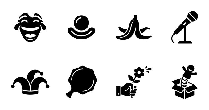 Comedy Icons Set: Laughter, Jokes, Fun, Entertainment, Performance, Celebration, Surprise, Humor