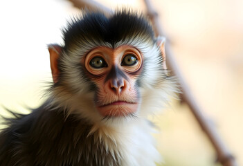 Naklejka premium Close-up of monkey face in natural habitat