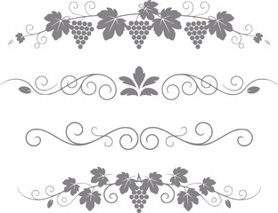 Fototapeta premium Decorative grapevine and swirl borders with floral accents