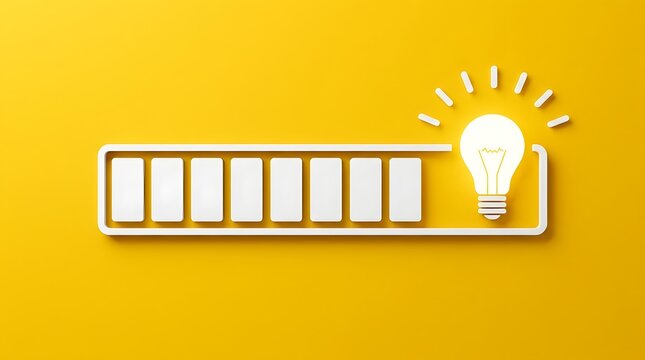 Loading new idea concept with progress bar and glowing lightbulb