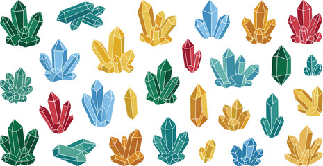 Obraz premium Magic Mineral Crystal and Colorful Gemstone Cluster Vector Set with Emerald Quartz Amethyst and Diamond Shapes for Mystical Esoteric and Jewelry Branding Designs