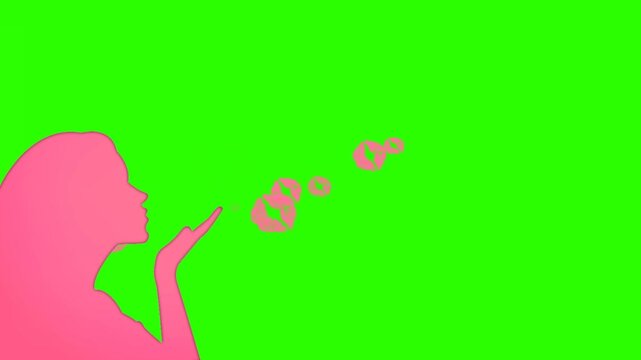 A high-quality video of a cheerful young woman blowing a kiss towards the camera. The footage is captured against a solid green screen (chroma key) background, allowing for seamless integration into v