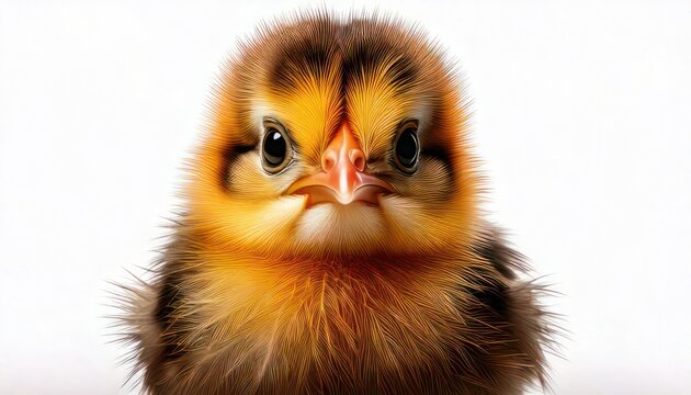 Close-up of a Cute and Fuzzy Baby Chick on White Background.