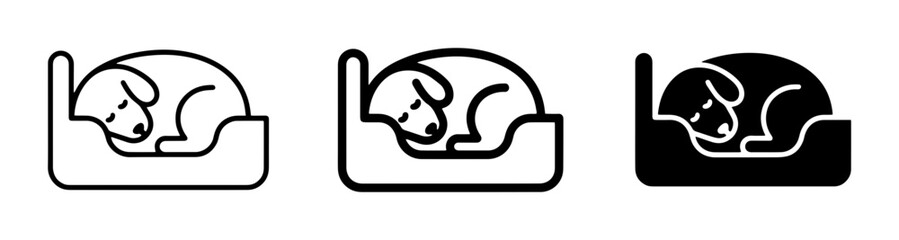 Fototapeta premium Sleeping Dog Icons, Pet Bed Vector Graphics, Animal Comfort Symbols