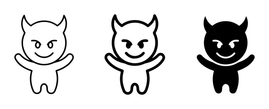 Cute Devil Icons, Vector Graphics, Cartoon Character, Simple Silhouette, Playful Demon