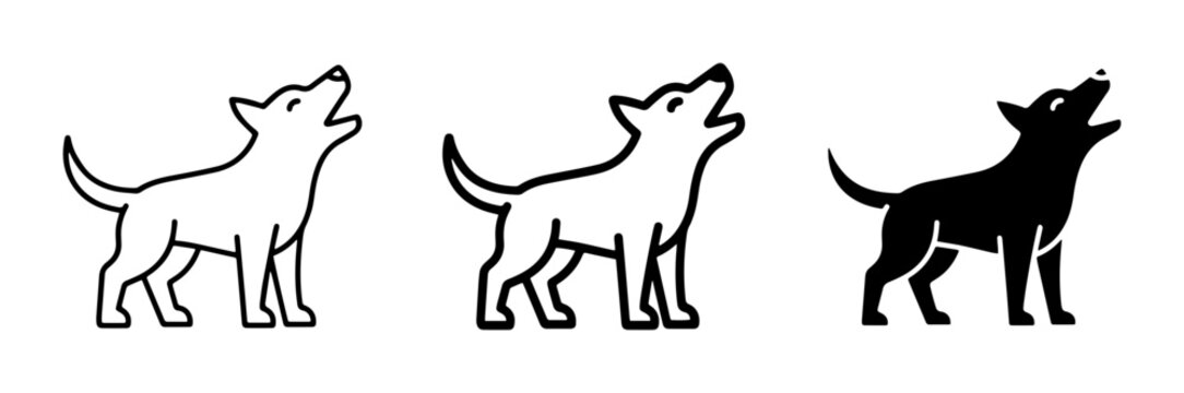 Howling Dog Icons, Wolf Silhouette Vector Art, Canine Sound Graphic