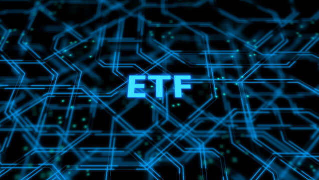 Global etf investment portfolio strategy with digital asset trading, equity fund management and cryptocurrency market performance concept