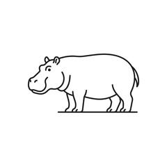 Obraz premium Hippo line art illustration isolated on white background depicting a walking hippopotamus figure.