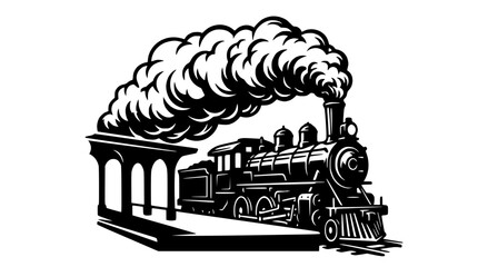 Vintage Steam Locomotive at Station with Smoke Cloud © Berkah
