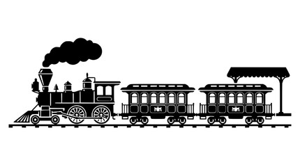Vintage Steam Train Silhouette with Carriages and Station Platform © Berkah