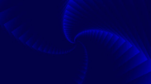 Abstract blue geometric spiral tunnel with moving square layers on dark background loop