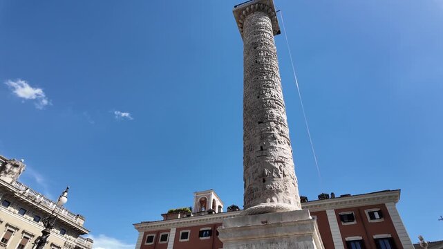 View of the historic Column of Marcus Aurelius in Rome Italy