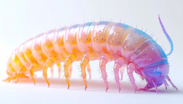 Close-up of a Translucent Amphipod with Vibrant Rainbow Colors.