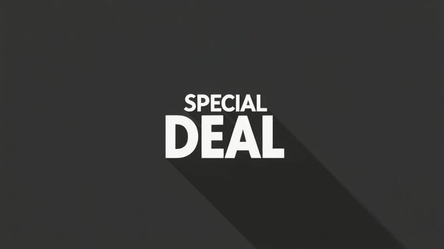 Minimalist special deal typography graphic with bold white text and a long diagonal shadow on dark gray background