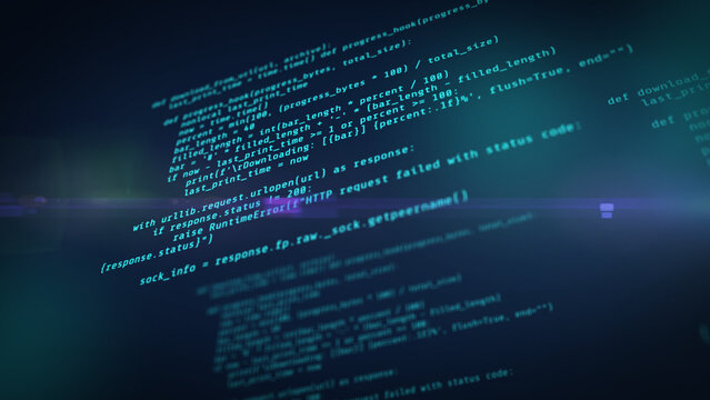Binary code information language monitor program abstract programming code technology background with digital script and software development