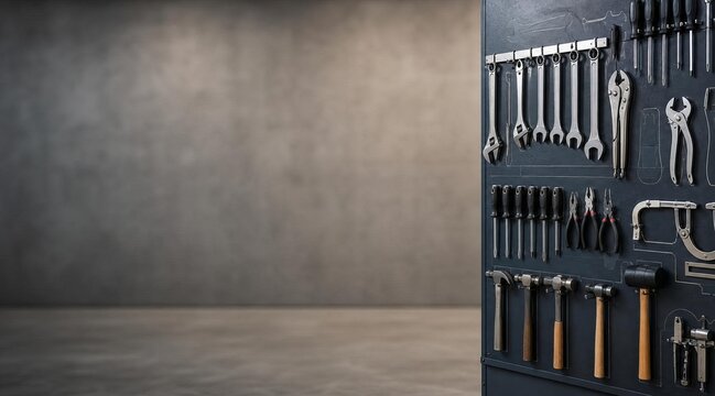 Industrial tool checkout board with copy space