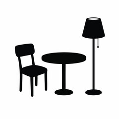 Fototapeta premium Minimalist black chair, table, and floor lamp silhouette set