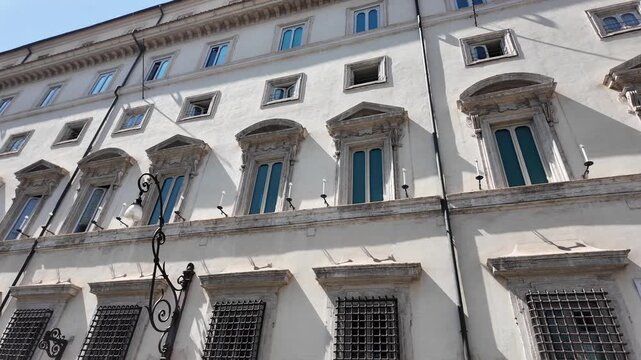 Cinematic View Of The Historic Facade Of Palazzo Chigi In Rome Italy