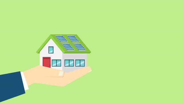 Animation of an eco-friendly house featuring solar panels on its roof