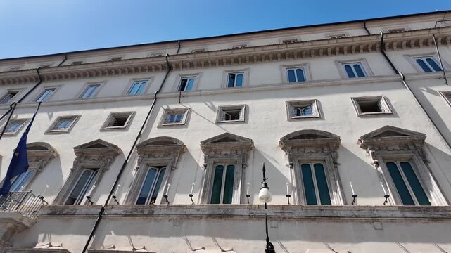 View of the historic facade of Palazzo Chigi in Rome Italy
