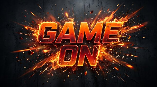 Game on fiery explosion background with burning typography explosion typography