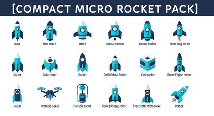 Fototapeta premium Compact Micro Rocket Pack: Space Travel, Innovation, and Future Technology Icons