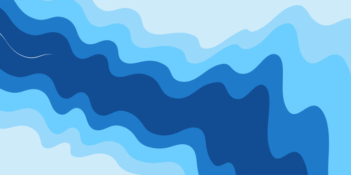 Layered blue ocean waves background with smooth curves and gradient tones creating an abstract sea and water flow vector design. Abstract soft flowing lines for marine, summer beach minimalist concept