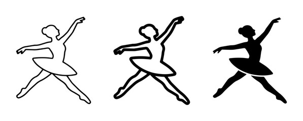 Ballet Dancer Icons, Graceful Pose Vector Art, Silhouette and Outline Styles © Kamrul