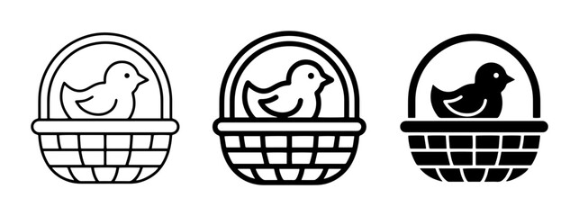 Easter Chick in Basket Icons, Spring Holiday Symbols, Cute Bird Graphics © Kamrul