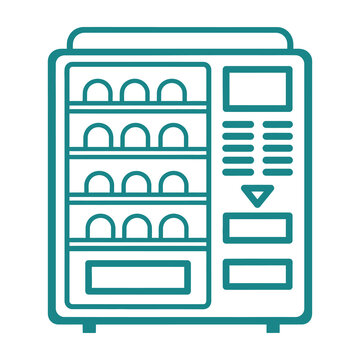Vending machine with snacks and drinks on shelves icon