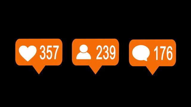 A modern red social media animation featuring Like, follow, comment, and share buttons that appear with smooth pop-up and click animations.