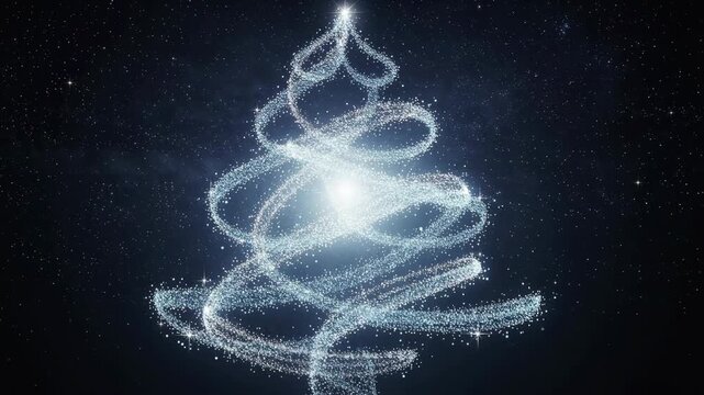 A dazzling Christmas tree made of sparkling light particles swirling gently for festive holiday celebrations
