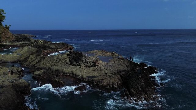 Aerial Drone View of Wediombo Beach Natural Lagoon, Yogyakarta, Indonesia
