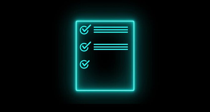 Glowing neon blue Professional entrepreneur businessman working in office check checklist form document report checkbox questionnaire task to-do list survey choice management quality control concept