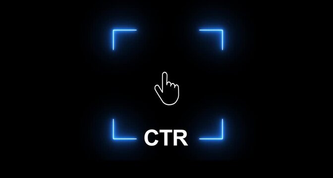 Click Through Rate CTR digital marketing performance analytics concept on the of online advertising optimization. black background. animation 4k video