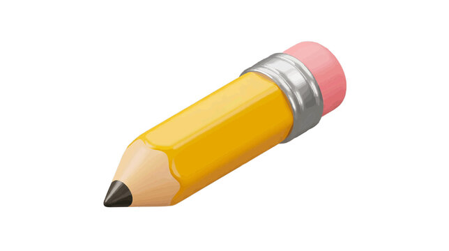 Vector illustration of a short yellow pencil with a pink eraser on a transparent background