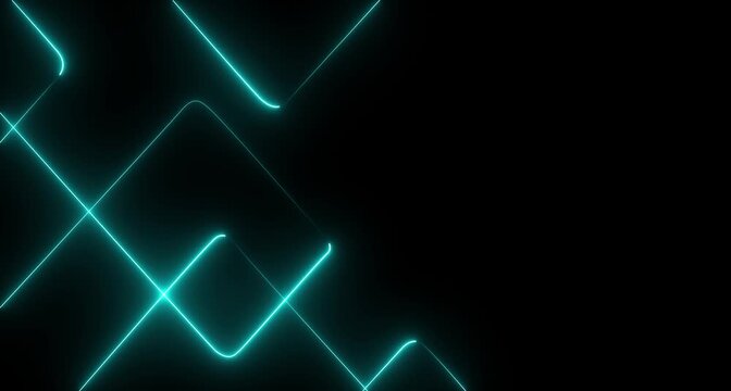 A vibrant abstract background featuring dynamic neon line patterns in shades of blue . Neon blue laser lines animation with black background. 4k video