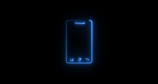 Bright rotate phone blue neon outline with smooth seamless loop. Perfect animation template for apps, video screens, Motion graphics of phone rotate concept