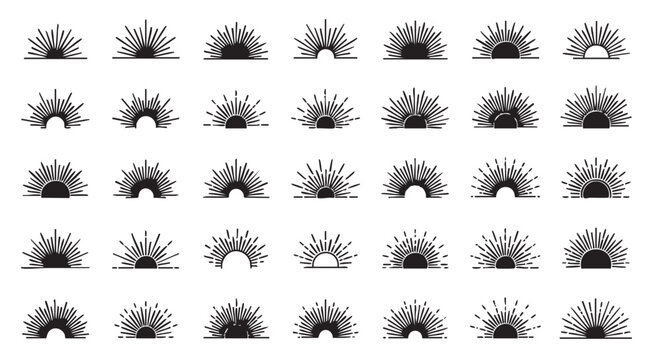 A large set of forty different sunburst and sunrise sunset collection