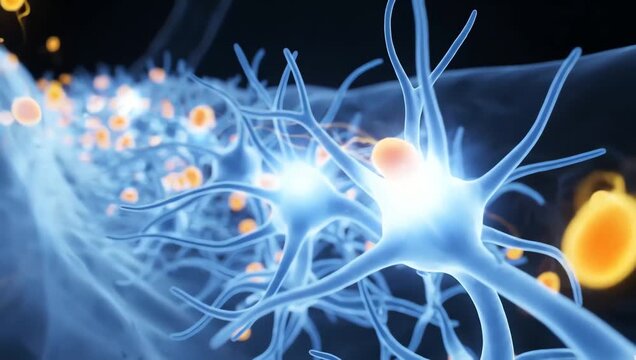 Ketone molecules becoming an alternative energy source during fasting, glowing ketone particles drifting through transparent bloodstream pathways toward neural tissue
