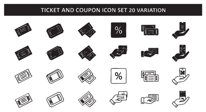 Collection of twenty ticket and coupon in black and white style voucher